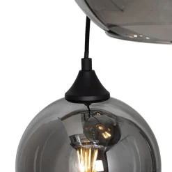 Art deco hanglamp zwart met smoke glas rond 7-lichts - Sandra