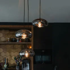 Art Deco hanglamp zwart met smoke glas rond 3-lichts - Ayesha