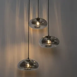 Art Deco hanglamp zwart met smoke glas rond 3-lichts - Ayesha