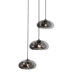 Art Deco hanglamp zwart met smoke glas rond 3-lichts - Ayesha