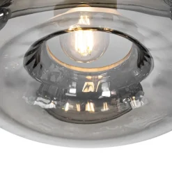 Art Deco hanglamp zwart met smoke glas rond 3-lichts - Ayesha