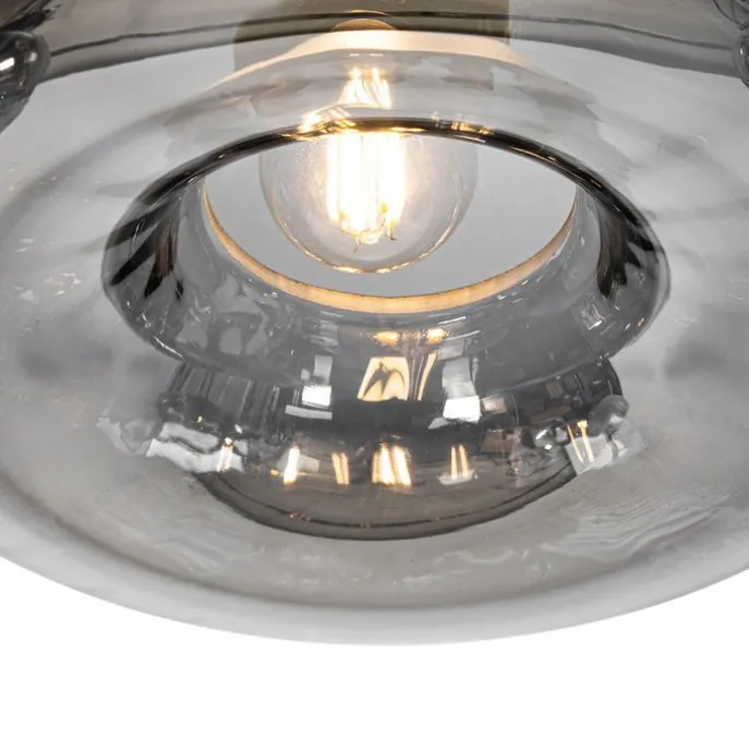 Art Deco hanglamp zwart met smoke glas rond 3-lichts - Ayesha