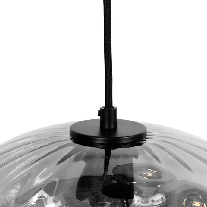 Art Deco hanglamp zwart met smoke glas rond 3-lichts - Ayesha