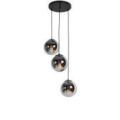 Art deco hanglamp zwart met smoke glas 3-lichts - Pallon