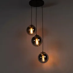 Art deco hanglamp zwart met smoke glas 3-lichts - Pallon