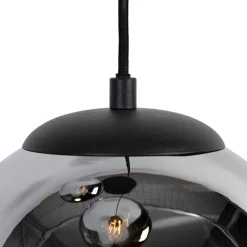 Art deco hanglamp zwart met smoke glas 3-lichts - Pallon