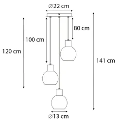 Art Deco hanglamp zwart met smoke glas rond 3-lichts - Vidro
