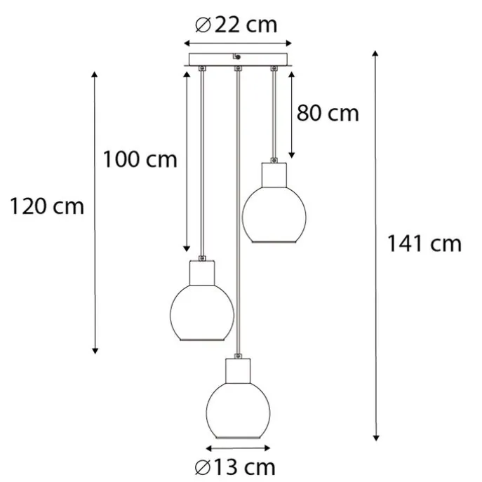 Art Deco hanglamp zwart met smoke glas rond 3-lichts - Vidro