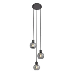 Art Deco hanglamp zwart met smoke glas rond 3-lichts - Vidro