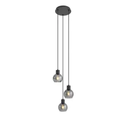 Art Deco hanglamp zwart met smoke glas rond 3-lichts - Vidro