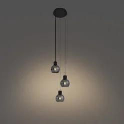 Art Deco hanglamp zwart met smoke glas rond 3-lichts - Vidro