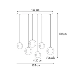 Art deco hanglamp zwart met ovale plafondplaat en groen en blauw glas 6-lichts - Douglass