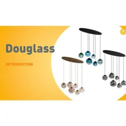 Art deco hanglamp zwart met ovale plafondplaat en groen en blauw glas 6-lichts - Douglass