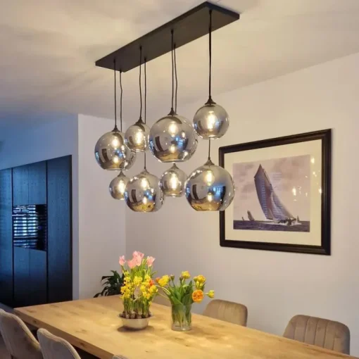 Art Deco hanglamp zwart met smoke glas 8-lichts - Sandra