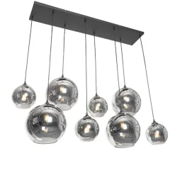 Art Deco hanglamp zwart met smoke glas 8-lichts - Sandra