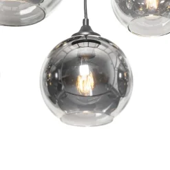 Art Deco hanglamp zwart met smoke glas 8-lichts - Sandra