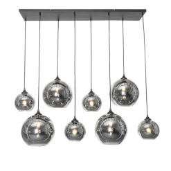 Art Deco hanglamp zwart met smoke glas 8-lichts - Sandra