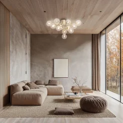 Art Deco plafondlamp brons met amber glas 12-lichts - Bianca