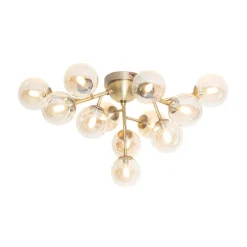 Art Deco plafondlamp brons met amber glas 12-lichts - Bianca