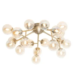Art Deco plafondlamp brons met amber glas 20-lichts - Bianca