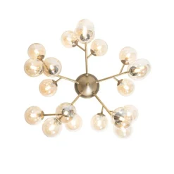 Art Deco plafondlamp brons met amber glas 20-lichts - Bianca