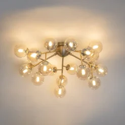 Art Deco plafondlamp brons met amber glas 20-lichts - Bianca