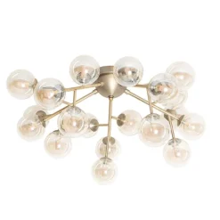 Art Deco plafondlamp brons met amber glas 20-lichts - Bianca