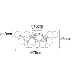 Art Deco plafondlamp brons met amber glas 20-lichts - Bianca