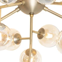 Art Deco plafondlamp brons met amber glas 20-lichts - Bianca