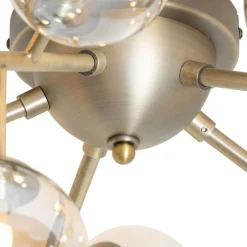 Art Deco plafondlamp brons met amber glas 20-lichts - Bianca