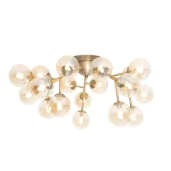 Art Deco plafondlamp brons met amber glas 20-lichts - Bianca