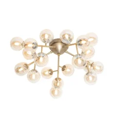 Art Deco plafondlamp brons met amber glas 20-lichts - Bianca