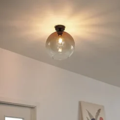 Art Deco plafondlamp donkerbrons met bruin glas - Sandra