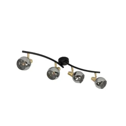 Art Deco plafondlamp goud met smoke glas 4-lichts - Vidro