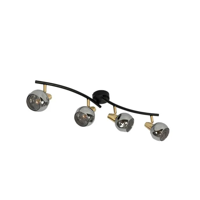 Art Deco plafondlamp goud met smoke glas 4-lichts - Vidro