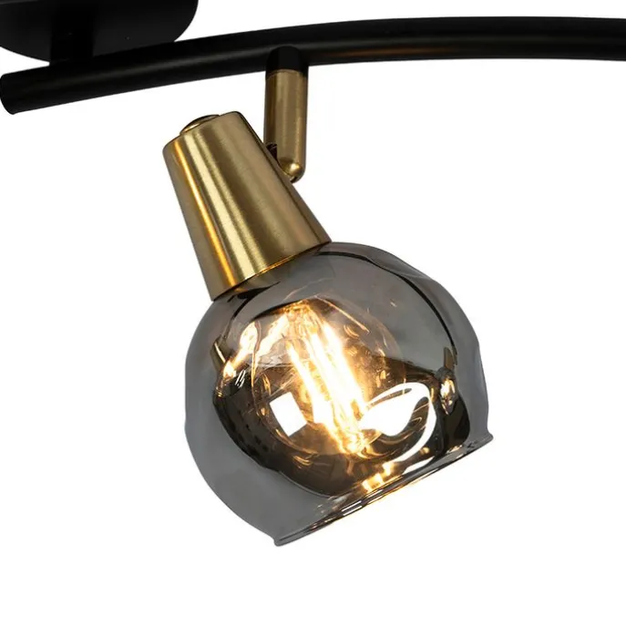 Art Deco plafondlamp goud met smoke glas 4-lichts - Vidro