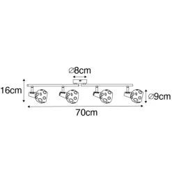 Art Deco plafondlamp goud met smoke glas 4-lichts - Vidro
