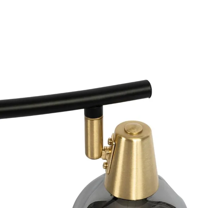 Art Deco plafondlamp goud met smoke glas 4-lichts - Vidro