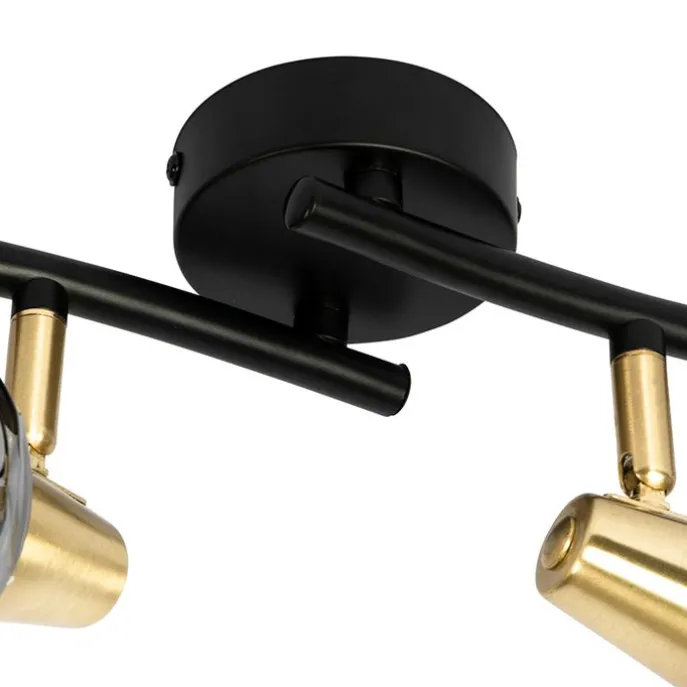 Art Deco plafondlamp goud met smoke glas 4-lichts - Vidro