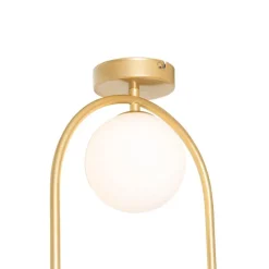 Art deco plafondlamp goud met wit glas - Isabella