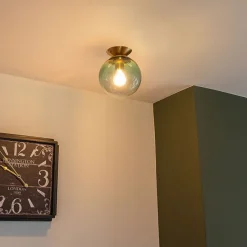 Art deco plafondlamp messing met groen glas - Pallon