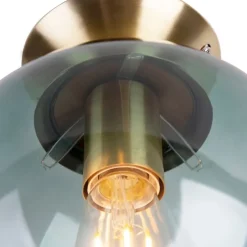 Art deco plafondlamp messing met groen glas - Pallon