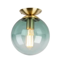 Art deco plafondlamp messing met groen glas - Pallon