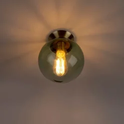 Art deco plafondlamp messing met groen glas - Pallon