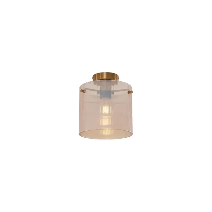 Art Deco plafondlamp messing met amber glas - Laura