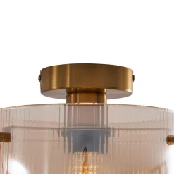 Art Deco plafondlamp messing met amber glas - Laura