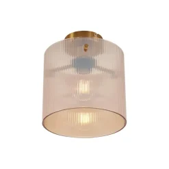 Art Deco plafondlamp messing met amber glas - Laura