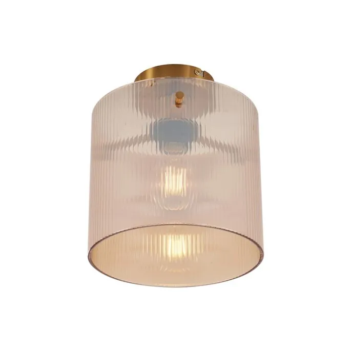 Art Deco plafondlamp messing met amber glas - Laura