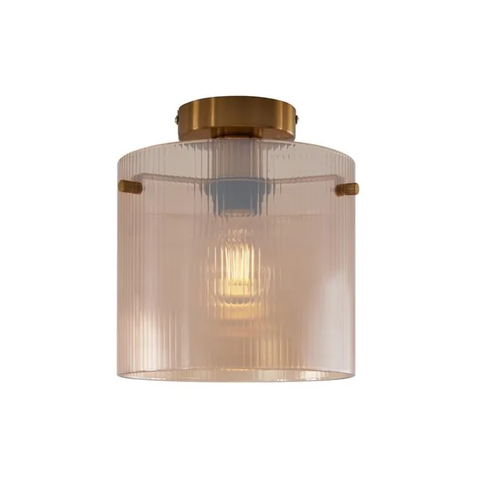 Art Deco plafondlamp messing met amber glas - Laura