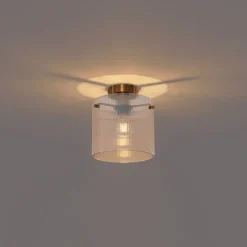 Art Deco plafondlamp messing met amber glas - Laura